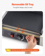 VEVOR Commercial Panini Grill, 2200W Electric Sandwich Panini Maker, Stainless Steel Sandwichs Press Grill with Handle and Temp Control, 34x23 cm Full Grooved Enamel Plate, for Hamburger Steak Bacon