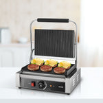 VEVOR Commercial Panini Grill, 2200W Electric Sandwich Panini Maker, Stainless Steel Sandwichs Press Grill with Handle and Temp Control, 34x23 cm Full Grooved Enamel Plate, for Hamburger Steak Bacon