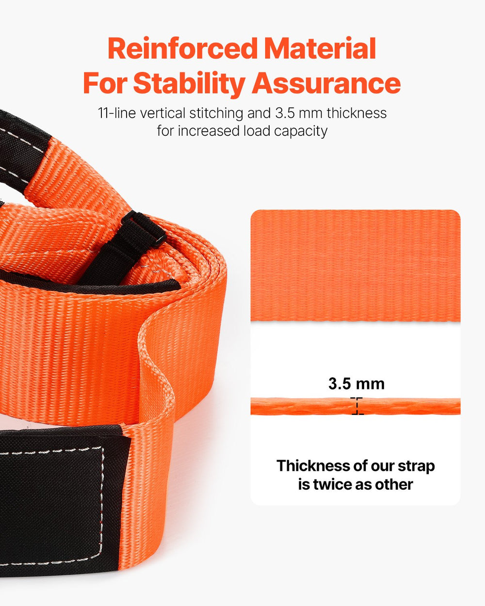 VEVOR Recovery Tow Strap 76.2 mm, 2.4 m 16329 kg Break Strength, Triple Reinforced Loop Straps, Tree Saver, Winch Line Extension Strap, Off Road Towing and Recovery, Extreme Weather Resistance
