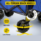 VEVOR Collapsible Wagon with Canopy, 220lbs Foldable Wagon, Beach Wagon Cart with Big Wheels and Canopy with Adjustable Push Pulling Handles