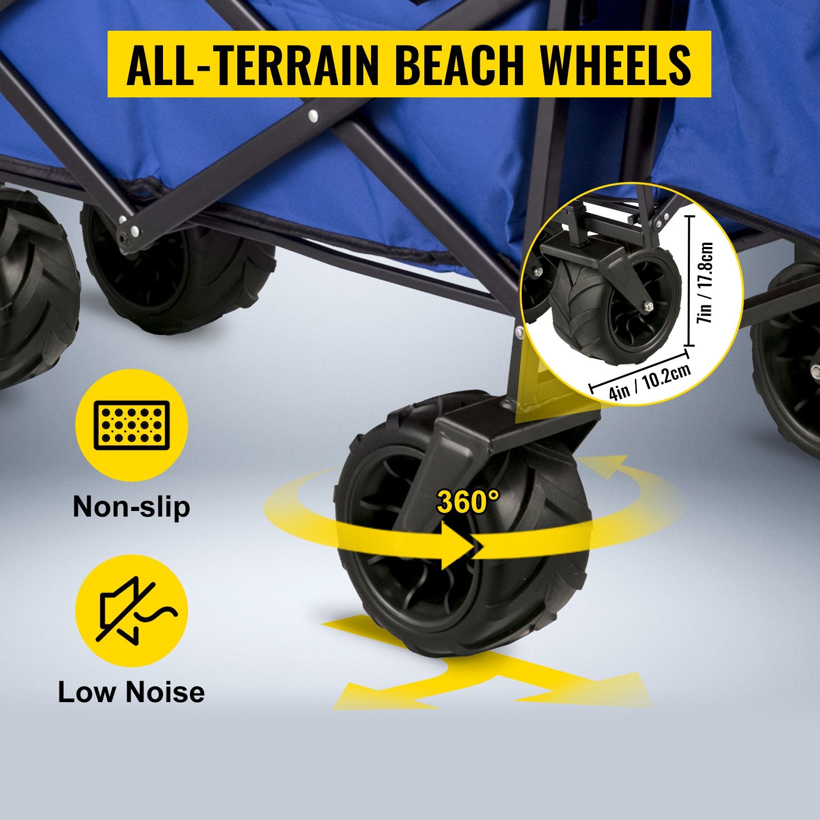 VEVOR Collapsible Wagon with Canopy, 220lbs Foldable Wagon, Beach Wagon Cart with Big Wheels and Canopy with Adjustable Push Pulling Handles