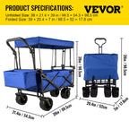 VEVOR Collapsible Wagon with Canopy, 220lbs Foldable Wagon, Beach Wagon Cart with Big Wheels and Canopy with Adjustable Push Pulling Handles