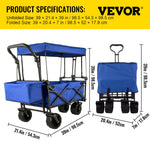 VEVOR Collapsible Wagon with Canopy, 220lbs Foldable Wagon, Beach Wagon Cart with Big Wheels and Canopy with Adjustable Push Pulling Handles