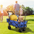 VEVOR Collapsible Wagon with Canopy, 220lbs Foldable Wagon, Beach Wagon Cart with Big Wheels and Canopy with Adjustable Push Pulling Handles