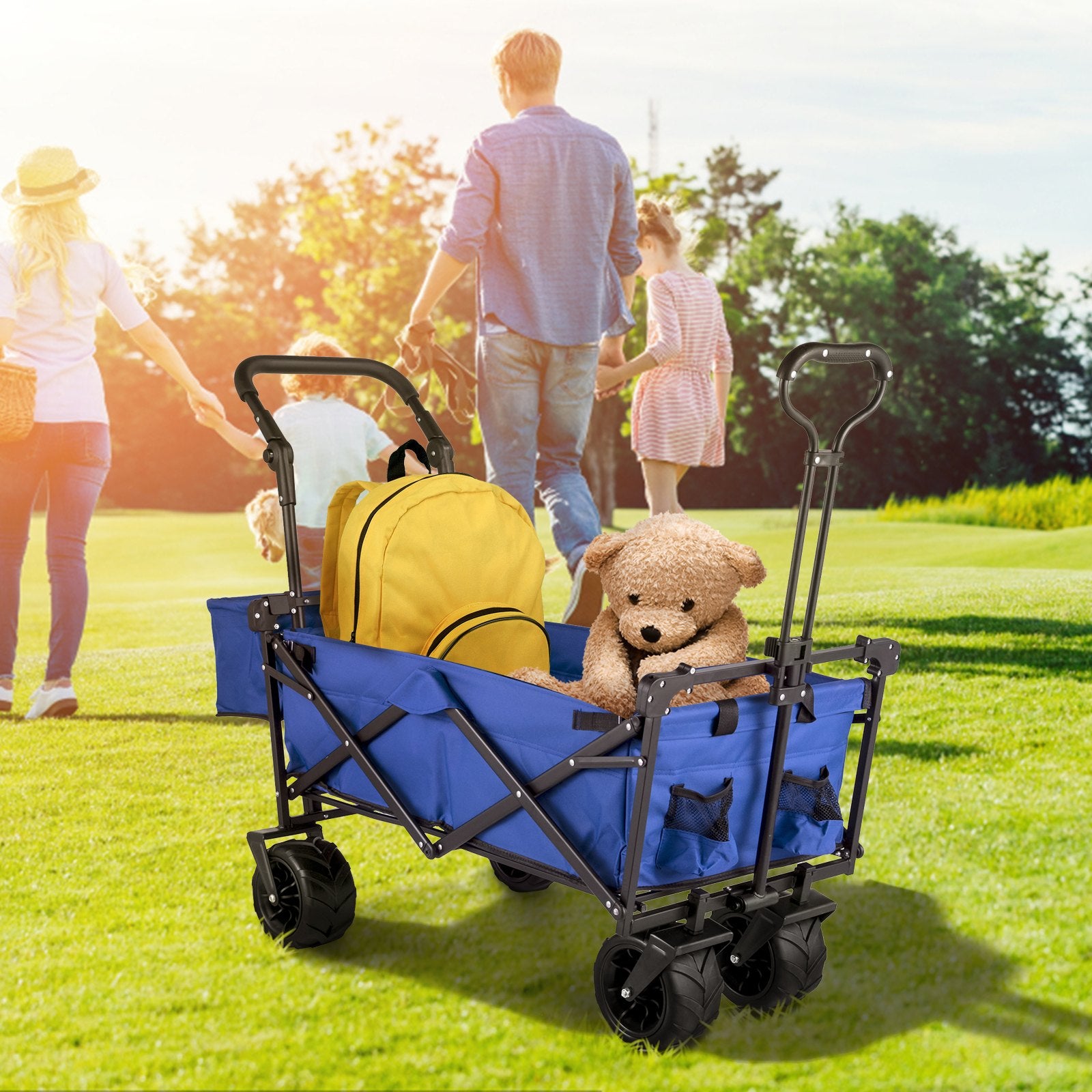 VEVOR Collapsible Wagon with Canopy, 220lbs Foldable Wagon, Beach Wagon Cart with Big Wheels and Canopy with Adjustable Push Pulling Handles
