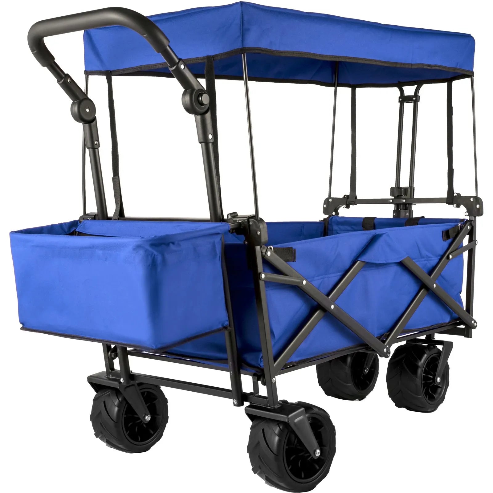 VEVOR Collapsible Wagon with Canopy, 220lbs Foldable Wagon, Beach Wagon Cart with Big Wheels and Canopy with Adjustable Push Pulling Handles