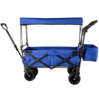 VEVOR Collapsible Wagon with Canopy, 220lbs Foldable Wagon, Beach Wagon Cart with Big Wheels and Canopy with Adjustable Push Pulling Handles
