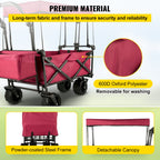 VEVOR Collapsible Wagon with Removable Canopy, 220lbs Heavy Duty Foldable Beach Wagon with Big Wheels, Folding Outdoor Utility Wagon Garden Cart with Adjustable Push Pulling Handles
