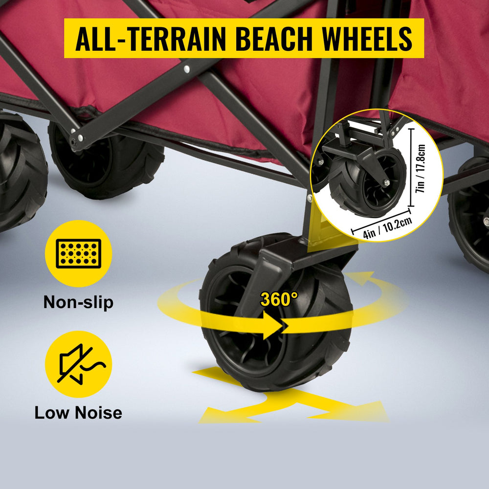 VEVOR Collapsible Wagon with Removable Canopy, 220lbs Heavy Duty Foldable Beach Wagon with Big Wheels, Folding Outdoor Utility Wagon Garden Cart with Adjustable Push Pulling Handles