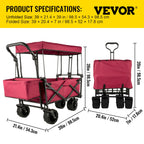 VEVOR Collapsible Wagon with Removable Canopy, 220lbs Heavy Duty Foldable Beach Wagon with Big Wheels, Folding Outdoor Utility Wagon Garden Cart with Adjustable Push Pulling Handles
