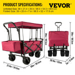 VEVOR Collapsible Wagon with Removable Canopy, 220lbs Heavy Duty Foldable Beach Wagon with Big Wheels, Folding Outdoor Utility Wagon Garden Cart with Adjustable Push Pulling Handles