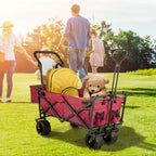 VEVOR Collapsible Wagon with Removable Canopy, 220lbs Heavy Duty Foldable Beach Wagon with Big Wheels, Folding Outdoor Utility Wagon Garden Cart with Adjustable Push Pulling Handles