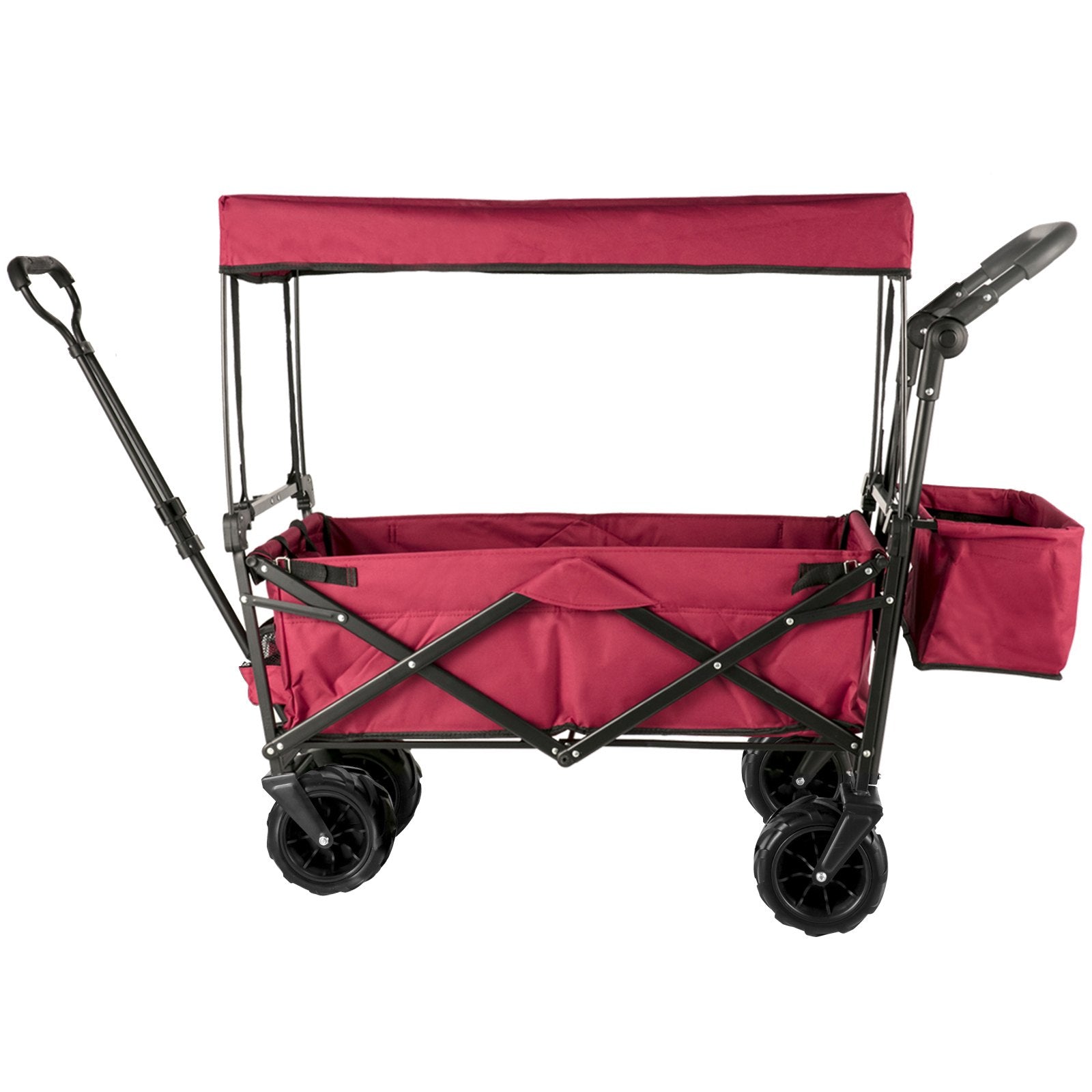 VEVOR Collapsible Wagon with Removable Canopy, 220lbs Heavy Duty Foldable Beach Wagon with Big Wheels, Folding Outdoor Utility Wagon Garden Cart with Adjustable Push Pulling Handles