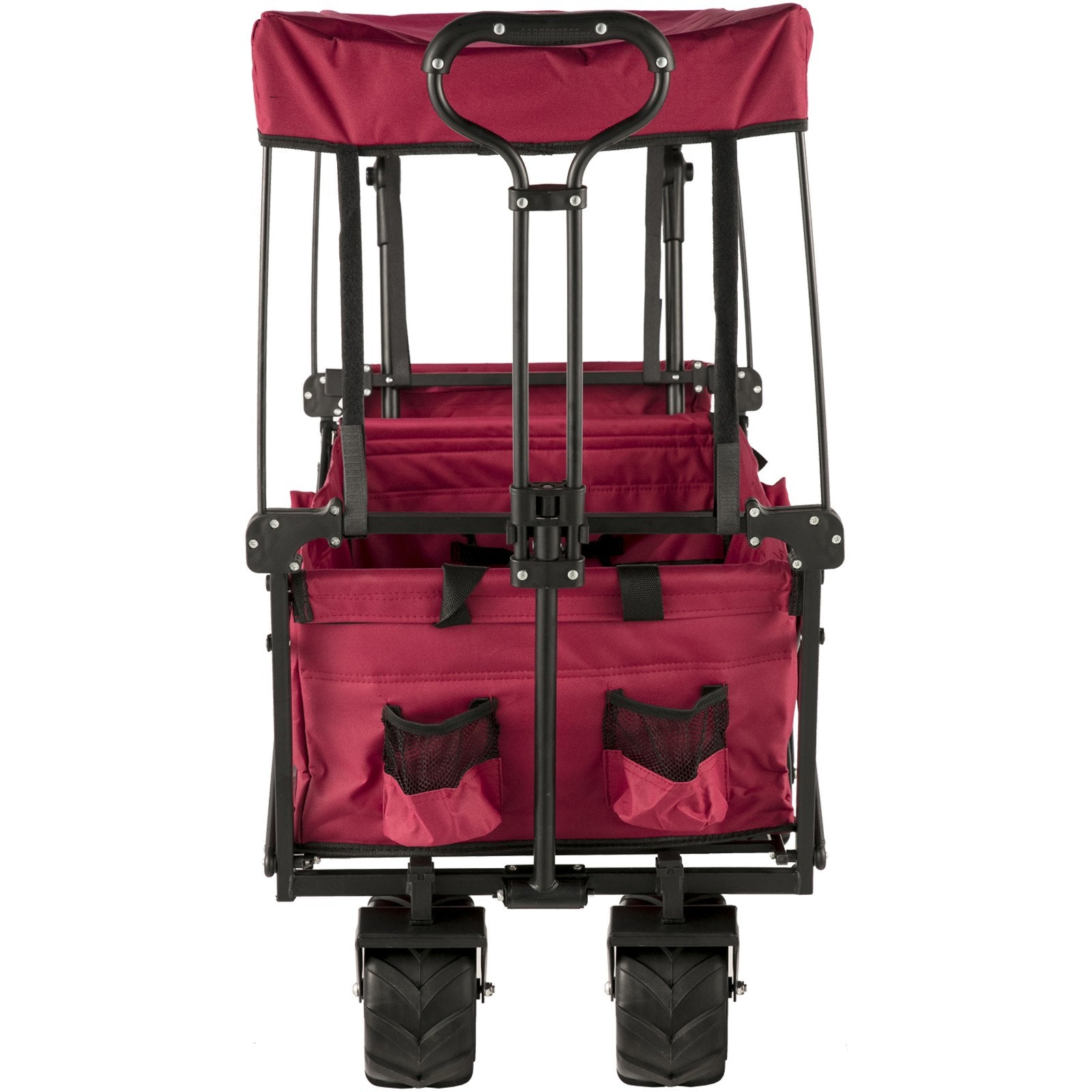 VEVOR Collapsible Wagon with Removable Canopy, 220lbs Heavy Duty Foldable Beach Wagon with Big Wheels, Folding Outdoor Utility Wagon Garden Cart with Adjustable Push Pulling Handles