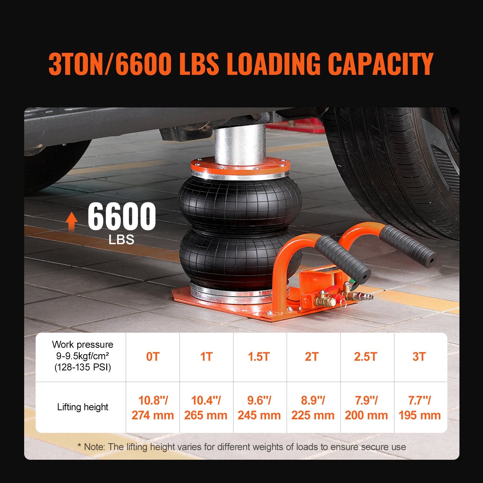 VEVOR Air Jack 3 Ton/2993.7 kg Pneumatic Jack with Heightened Column for Sedan