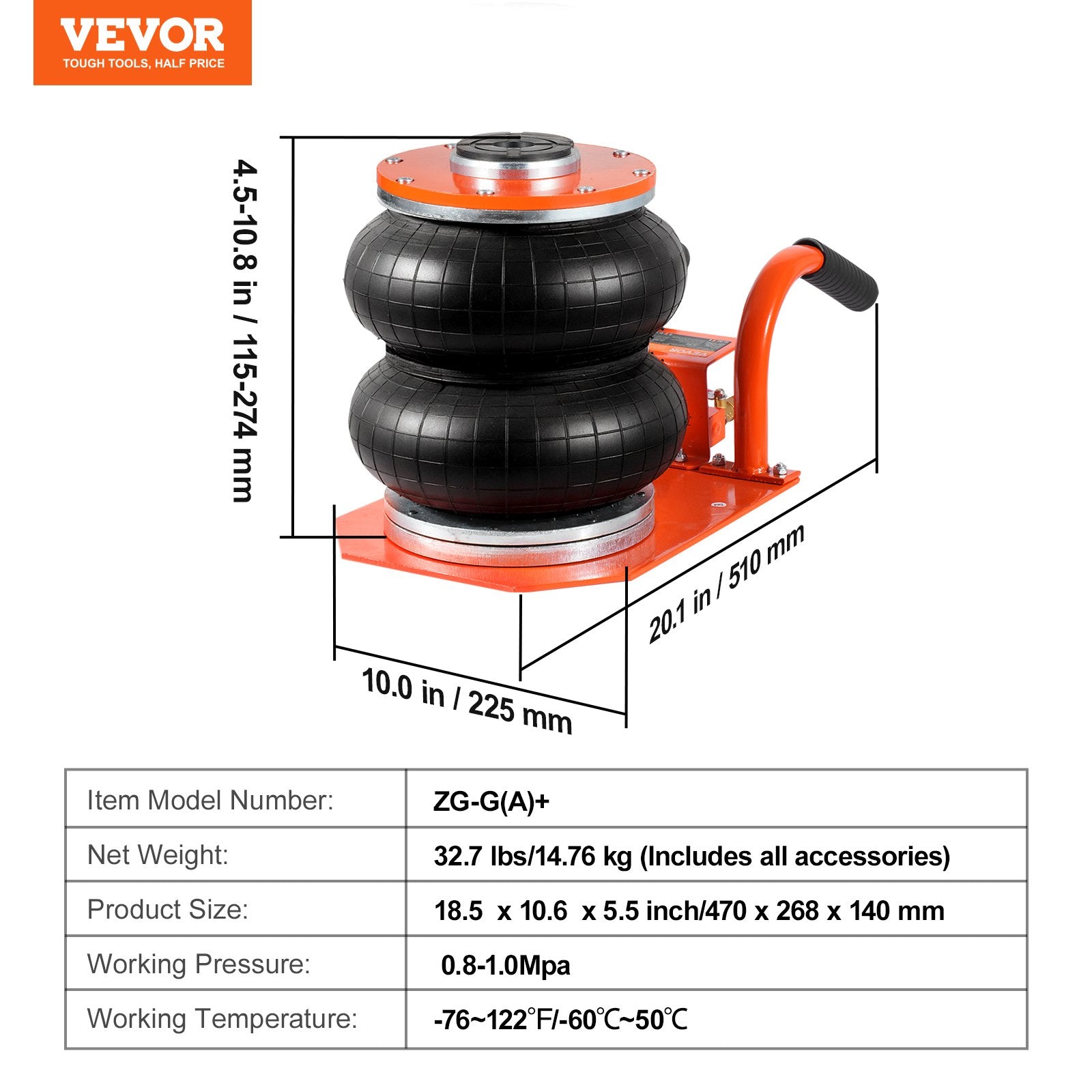 VEVOR Air Jack 3 Ton/2993.7 kg Pneumatic Jack with Heightened Column for Sedan