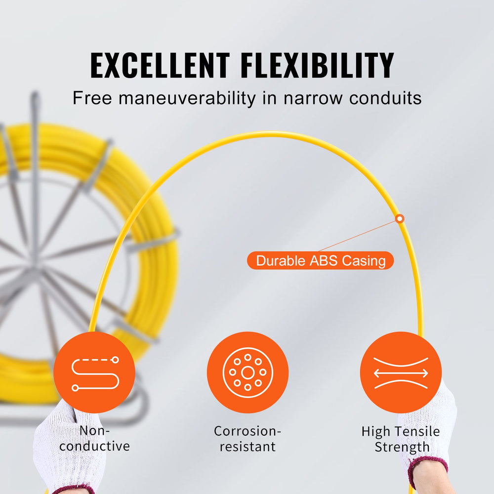 VEVOR Fish Tape Puller Fiberglass 200mx7,9mm (656 ft 5/16 in) Wire Cable Running Duct Rodder