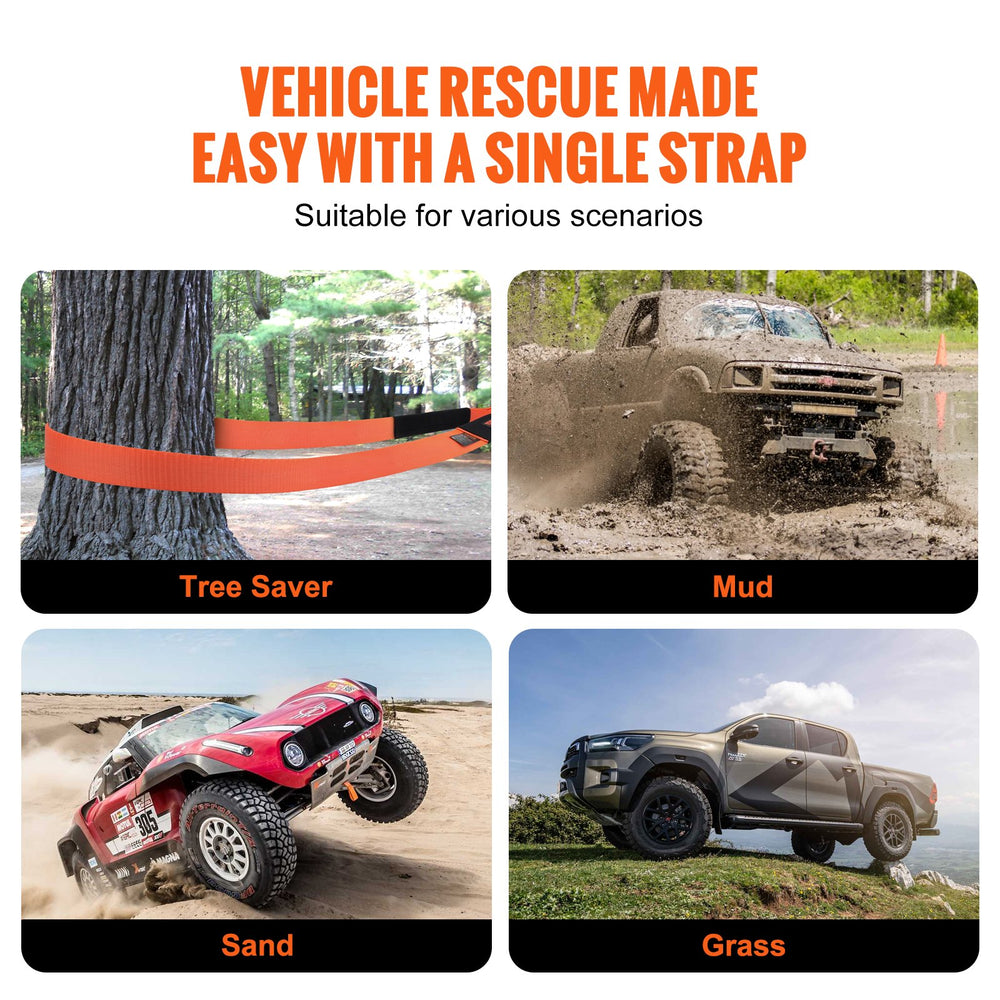 VEVOR Polyester Heavy Duty Tow Strap Recovery Kit 3" x 30 ft/7.6 cm x 9.1 m (MBS-36,000 lbs/16,329 kg) Winch Strap, Triple Reinforced Loop, Snatch Strap + 2" (5.1 cm) Shackle Hitch Receiver + 3/4" (1.9 cm) D-Ring Shackles (2PCS) + Storage Bag