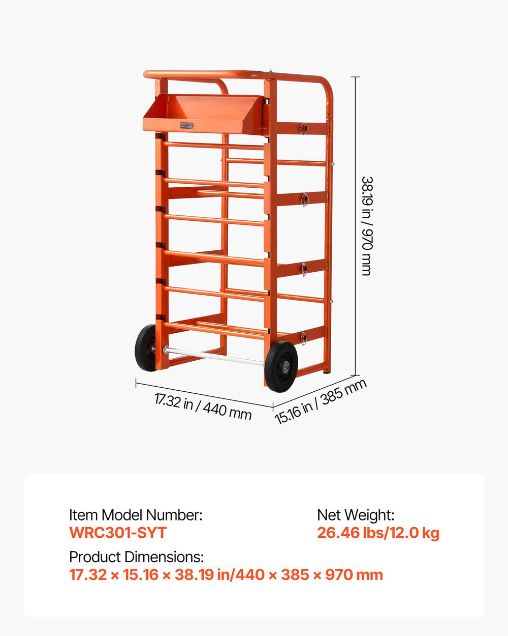 VEVOR Wire Spool Rack, 11 Rods, Multi-Spool Wire Rack Dispenser, Cable Caddy with Wheels, Cable Holder with Storage Tray for Wiring Storage, for Electrical, Industrial & Retail Use, Working Efficiency