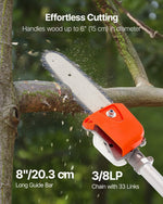 VEVOR Gas Pole Saw, 25CC 2 Stroke Gas Powered Pole Saws with 20.3 cm Cutting Bar, Cordless Tree Trimmer with 650ml Fuel Tank, 2 to 2.74 m Extendable, Powerful Chainsaw for Tree Trimming Pruning