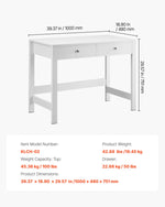 VEVOR Small Desk with Drawers, Kids Desk for Bedroom, Modern Simple Study Table for Drawing, Reading, Writing, Rectangle MDF Furniture Study Storage Table for Home, Office, White