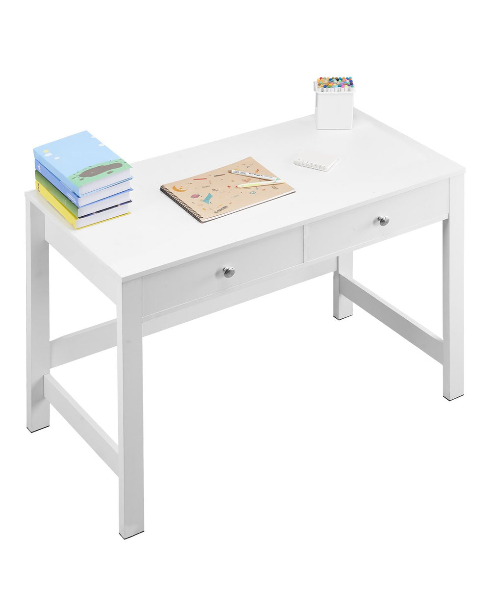 VEVOR Small Desk with Drawers, Kids Desk for Bedroom, Modern Simple Study Table for Drawing, Reading, Writing, Rectangle MDF Furniture Study Storage Table for Home, Office, White