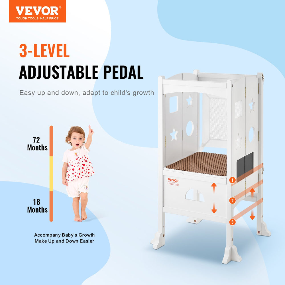VEVOR Foldable Tower Step Stool for Toddler 3-Level Height 56.75 kg Loading White