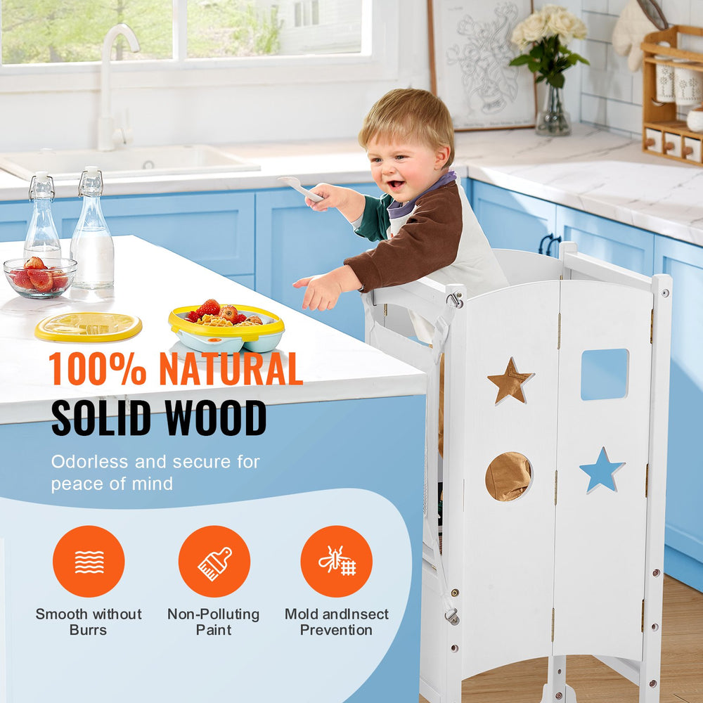 VEVOR Foldable Tower Step Stool for Toddler 3-Level Height 56.75 kg Loading White