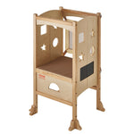 VEVOR Tower Step Stool for Kids and Toddlers, Foldable Toddler Kitchen Stool Helper with 3-Level Adjustable Height & Safety Net, Natural Solid Wood Standing Tower Learning Stool for Bedroom Bathroom