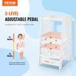 VEVOR Tower Step Stool for Kids and Toddlers, 3-Level Height Adjustable Toddler Kitchen Stool Helper, Bamboo Standing Tower Learning Stool with Safety Rail for Bedroom Bathroom, 350LBS Loading, White