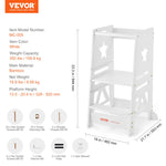 VEVOR Tower Step Stool for Kids and Toddlers, 3-Level Height Adjustable Toddler Kitchen Stool Helper, Bamboo Standing Tower Learning Stool with Safety Rail for Bedroom Bathroom, 350LBS Loading, White