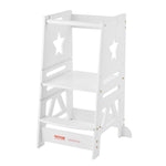 VEVOR Tower Step Stool for Kids and Toddlers, 3-Level Height Adjustable Toddler Kitchen Stool Helper, Bamboo Standing Tower Learning Stool with Safety Rail for Bedroom Bathroom, 350LBS Loading, White