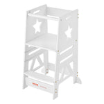 VEVOR Tower Step Stool for Kids and Toddlers, 3-Level Height Adjustable Toddler Kitchen Stool Helper, Bamboo Standing Tower Learning Stool with Safety Rail for Bedroom Bathroom, 350LBS Loading, White