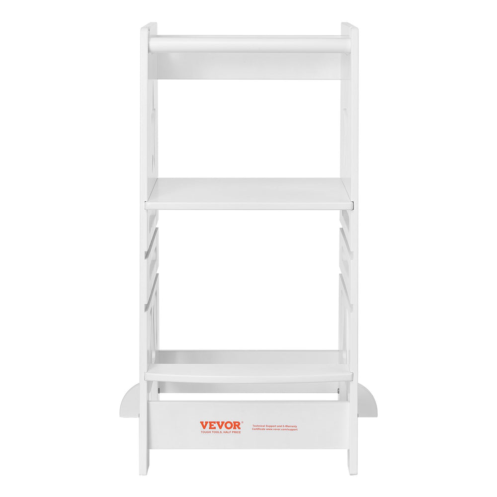 VEVOR Tower Step Stool for Kids and Toddlers, 3-Level Height Adjustable Toddler Kitchen Stool Helper, Bamboo Standing Tower Learning Stool with Safety Rail for Bedroom Bathroom, 350LBS Loading, White