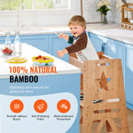 VEVOR Tower Step Stool for Kids and Toddlers, 3-Level Height Adjustable Toddler Kitchen Stool Helper, Bamboo Standing Tower Learning Stool with Safety Rail for Kitchen Counter Bathroom, 350LBS Loading