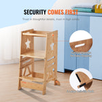 VEVOR Tower Step Stool for Kids and Toddlers, 3-Level Height Adjustable Toddler Kitchen Stool Helper, Bamboo Standing Tower Learning Stool with Safety Rail for Kitchen Counter Bathroom, 350LBS Loading