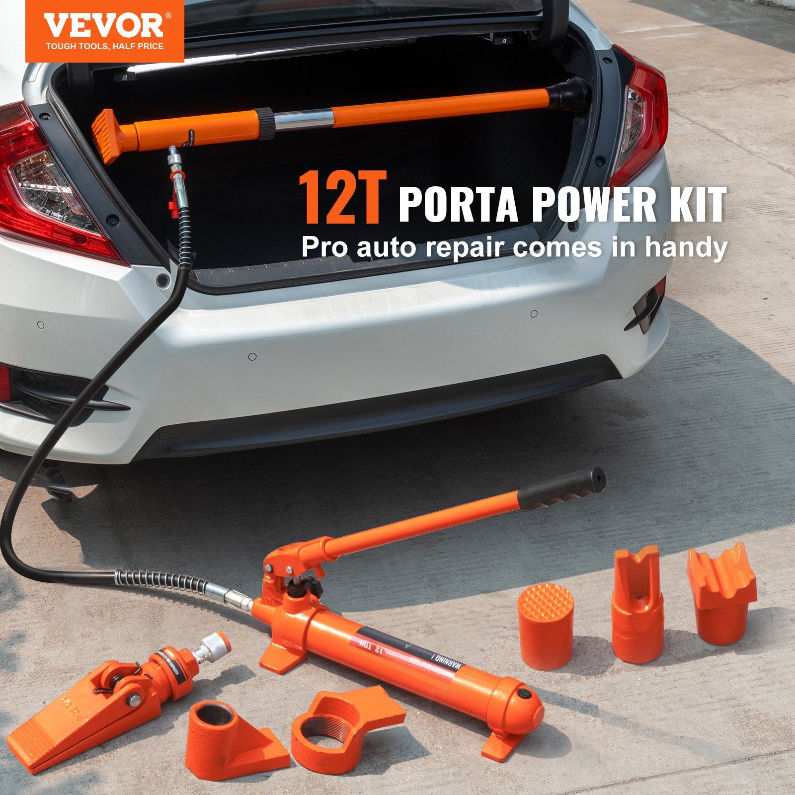 VEVOR 12 Ton Porta Power Kit, Portable Hydraulic Jack with 4.6 ft/1.4 m Oil Hose, Auto Body Frame Repair Kit with Storage Case for Car Repair, Truck, Farm