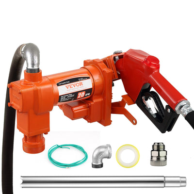 VEVOR Fuel Transfer Pump, 12V DC 20 GPM 1/4 HP, Gasoline Extractor Pump with Automatic Nozzle, Discharge Hose & Suction Pipe for Gasoline, Diesel, Kerosene, Ethanol & Methanol Blends, and Biodiesel