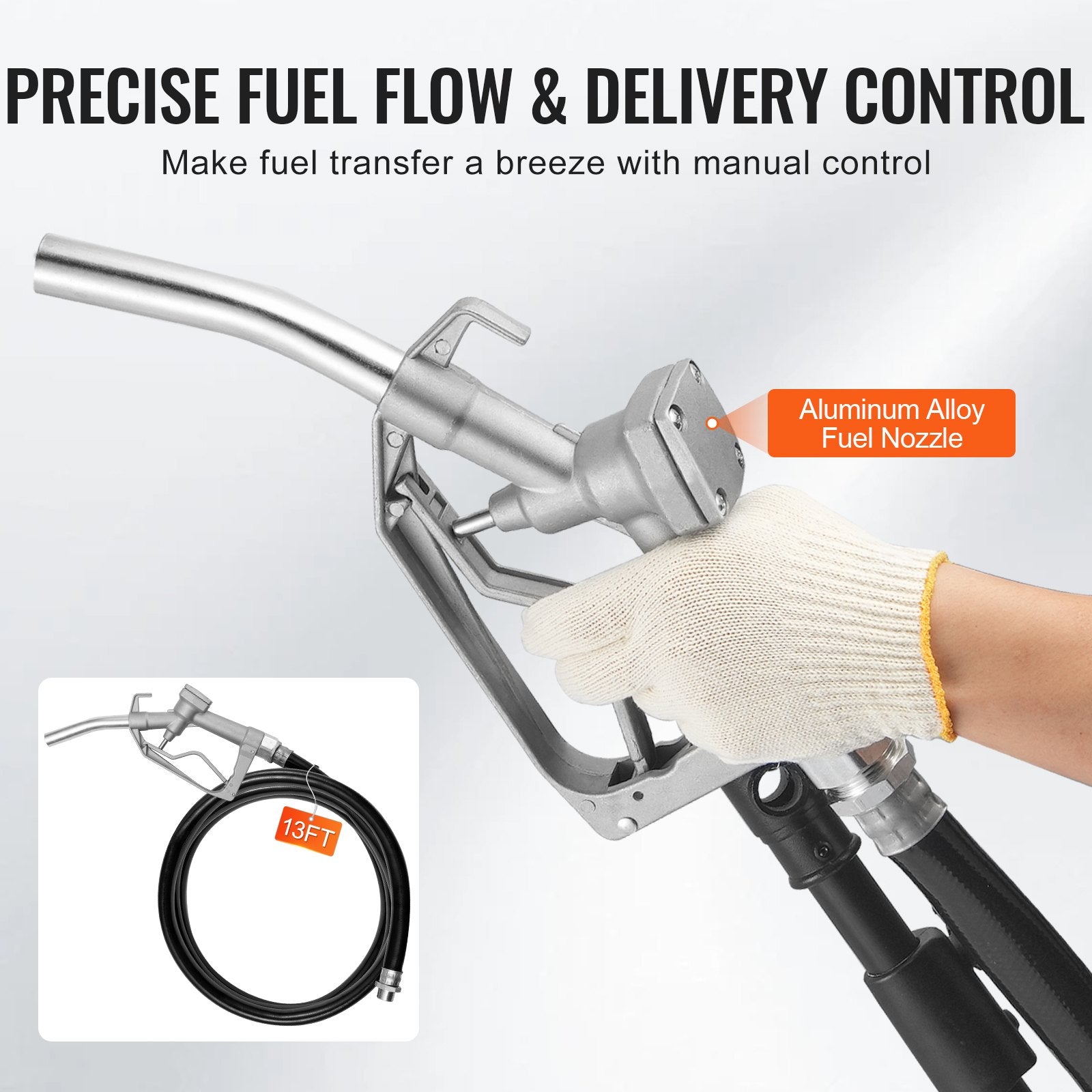VEVOR Fuel Transfer Pump, 12V DC 57L/min(15 GPM) 149W(1/5 HP), Gear-Type Electric Diesel Transfer Pump with Auto Shut-Off Fuel Nozzle, Long Inlet & Outlet Hose for Gasoline, Diesel, Kerosene, Ethanol Blends