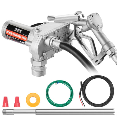 VEVOR Fuel Transfer Pump, 12V DC 57L/min(15 GPM) 149W(1/5 HP), Gear-Type Electric Diesel Transfer Pump with Auto Shut-Off Fuel Nozzle, Long Inlet & Outlet Hose for Gasoline, Diesel, Kerosene, Ethanol Blends