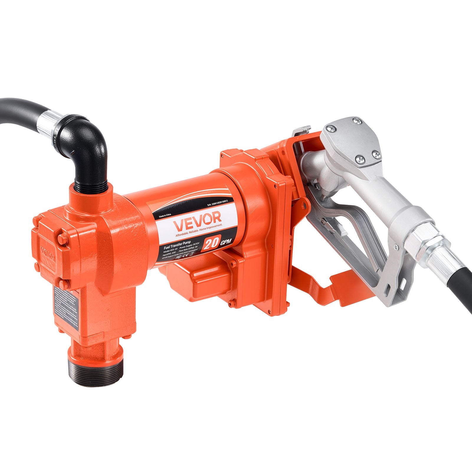 VEVOR Fuel Transfer Pump, 12V DC 76 L/min(20 GPM) 186W(1/4 HP) Diesel Pump, Extractor Pumps with Manual Nozzle, Discharge Hose and Suction Pipe, for Gasoline, Diesel, Kerosene, Ethanol-Methanol Blends & Biodiesel
