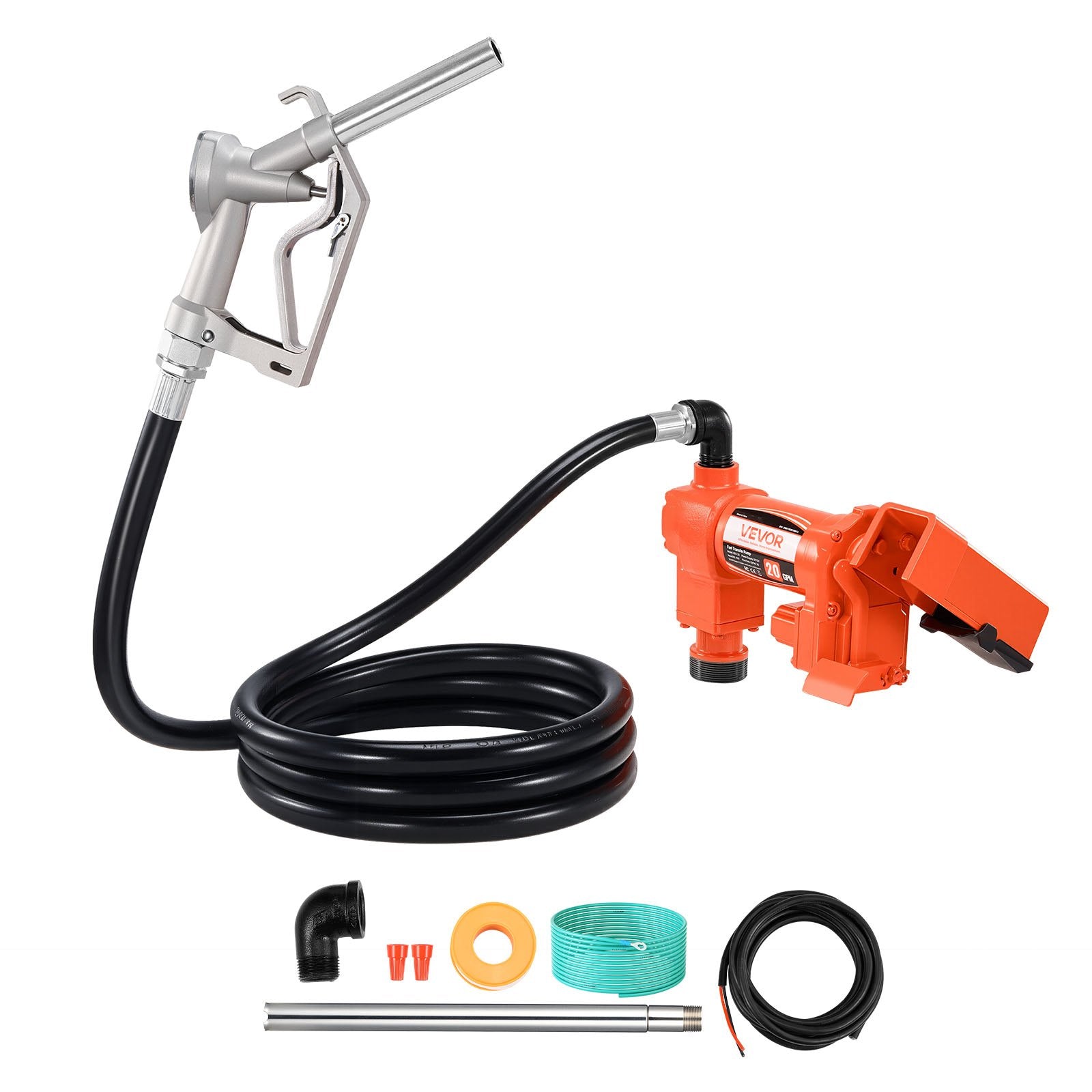 VEVOR Fuel Transfer Pump, 12V DC 76 L/min(20 GPM) 186W(1/4 HP) Diesel Pump, Extractor Pumps with Manual Nozzle, Discharge Hose and Suction Pipe, for Gasoline, Diesel, Kerosene, Ethanol-Methanol Blends & Biodiesel