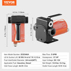 VEVOR Fuel Transfer Pump, 12V DC 19L/min(5.3 GPM) 75W(1/10 HP), Portable Electric Diesel Transfer Pump with Auto Shut-Off Fuel Nozzle, Long Inlet & Outlet Hose for Gasoline, Diesel, Kerosene, Methanol Blends