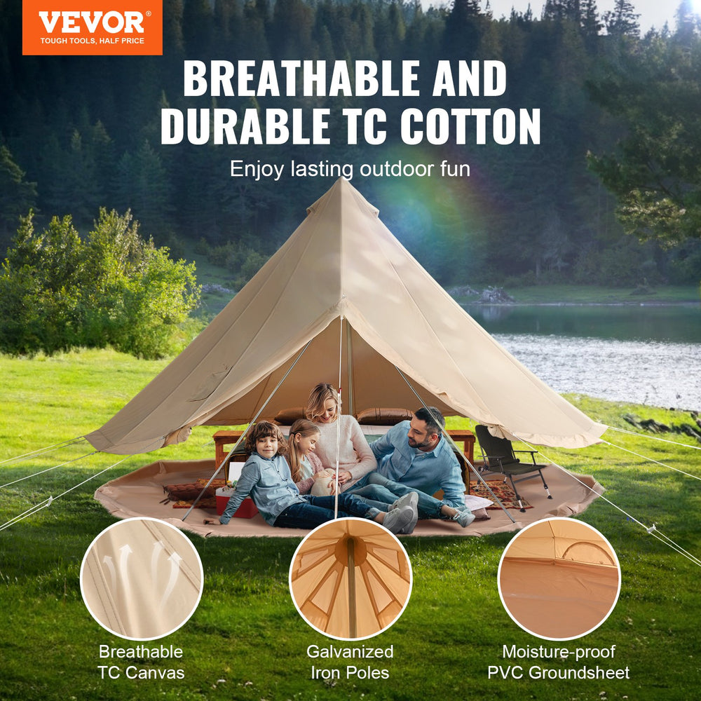 VEVOR Canvas Bell Tent, 4 Seasons 3 m/9.8ft Yurt Tent, Canvas Tent for Camping with Stove Jack, Breathable Tent Holds up to 4 People, Family Camping Outdoor Hunting Party