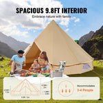 VEVOR Canvas Bell Tent, 4 Seasons 3 m/9.8ft Yurt Tent, Canvas Tent for Camping with Stove Jack, Breathable Tent Holds up to 4 People, Family Camping Outdoor Hunting Party