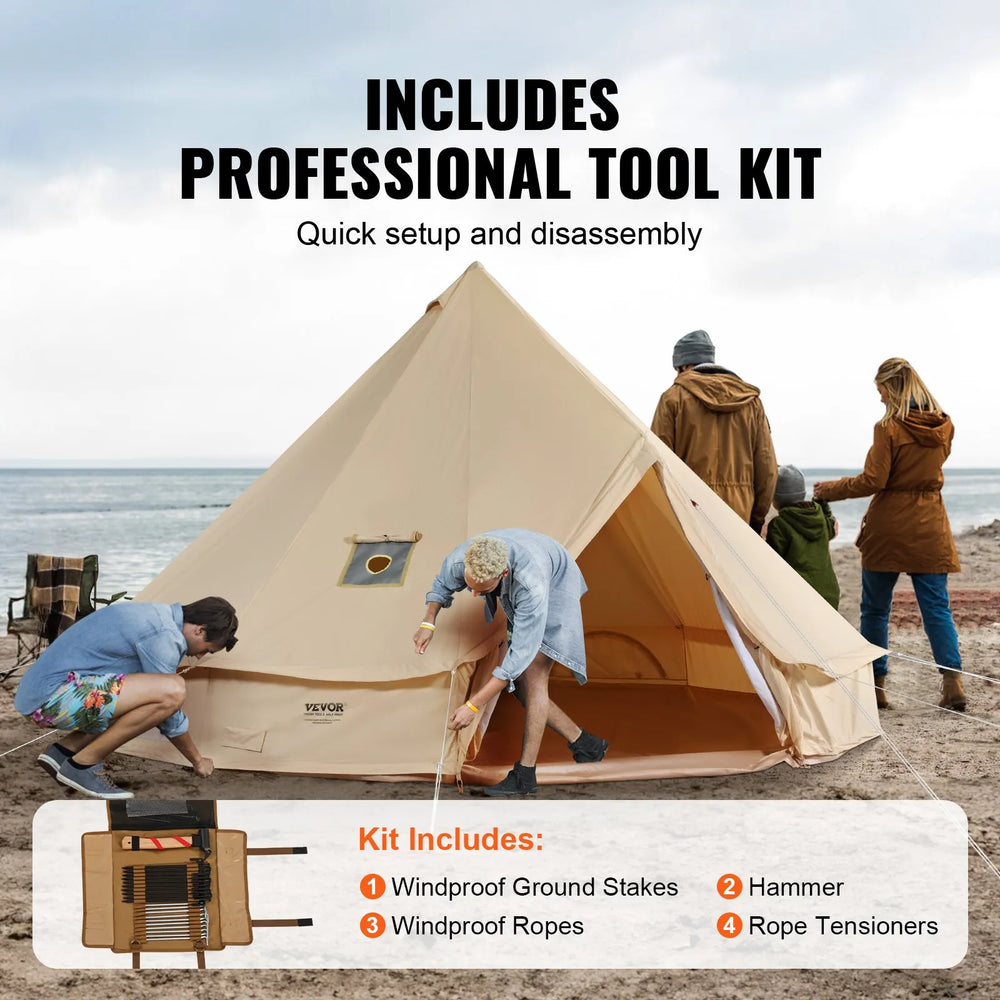 VEVOR Canvas Bell Tent, 4 Seasons 3 m/9.8ft Yurt Tent, Canvas Tent for Camping with Stove Jack, Breathable Tent Holds up to 4 People, Family Camping Outdoor Hunting Party