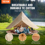 VEVOR Canvas Bell Tent, 4 Seasons 4 m/13.12 ft Yurt Tent, Canvas Tent for Camping with Stove Jack, Breathable Tent Holds up to 6 People, Family Camping Outdoor Hunting Party