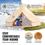 VEVOR Canvas Bell Tent, 4 Seasons 4 m/13.12 ft Yurt Tent, Canvas Tent for Camping with Stove Jack, Breathable Tent Holds up to 6 People, Family Camping Outdoor Hunting Party