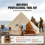 VEVOR Canvas Bell Tent, 4 Seasons 4 m/13.12 ft Yurt Tent, Canvas Tent for Camping with Stove Jack, Breathable Tent Holds up to 6 People, Family Camping Outdoor Hunting Party