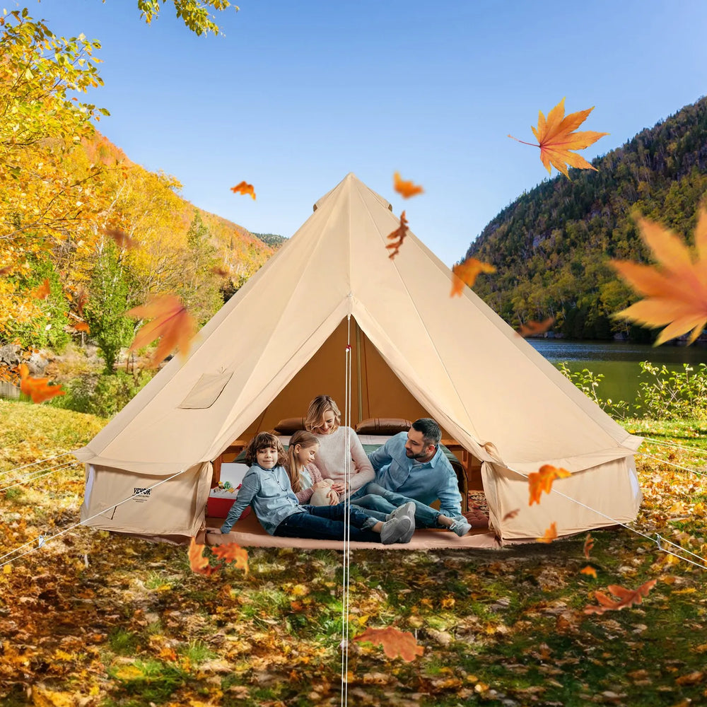 VEVOR Canvas Bell Tent, 4 Seasons 4 m/13.12 ft Yurt Tent, Canvas Tent for Camping with Stove Jack, Breathable Tent Holds up to 6 People, Family Camping Outdoor Hunting Party